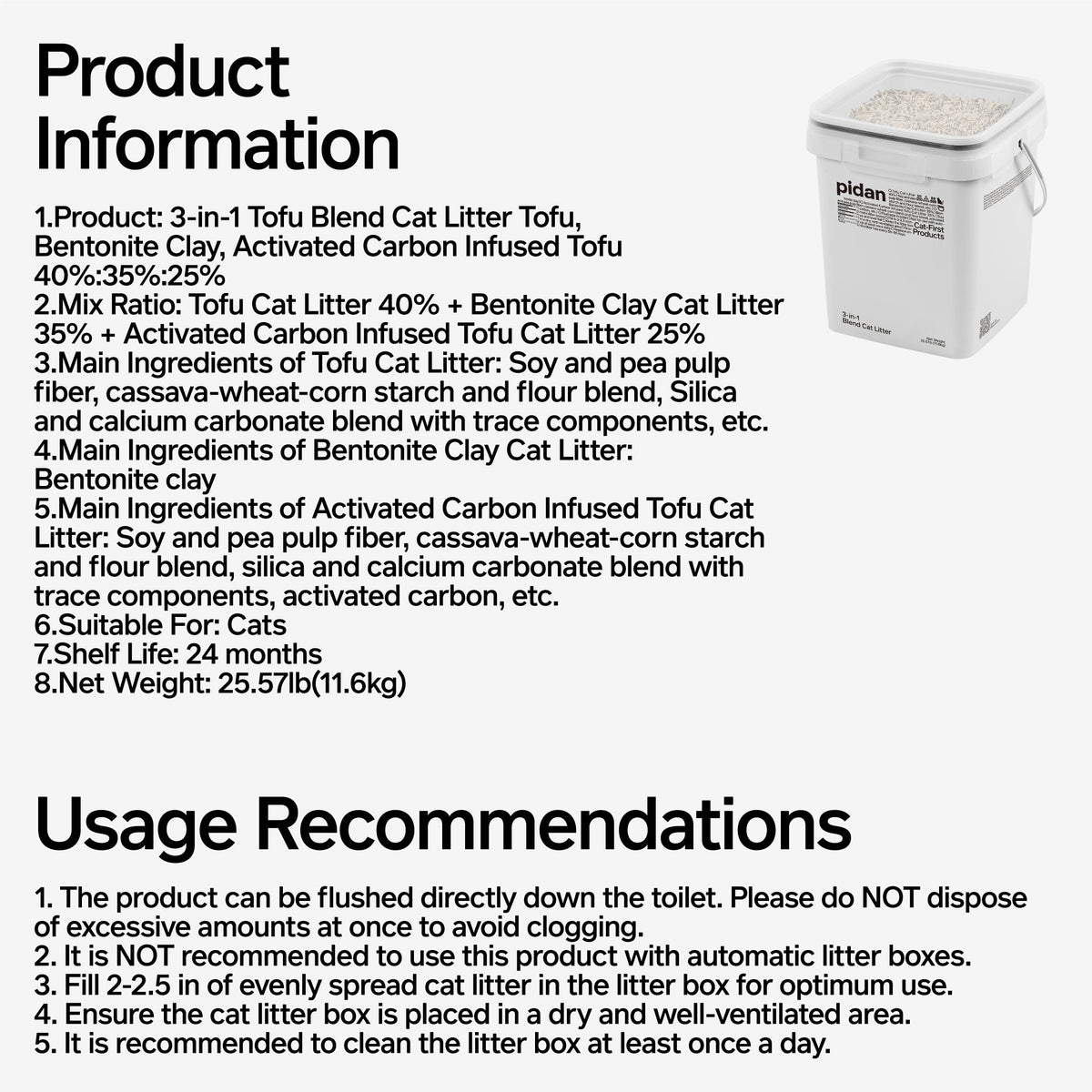 PIDAN 3-in-1 Blend Cat Litter | 11.6 kg Bucket