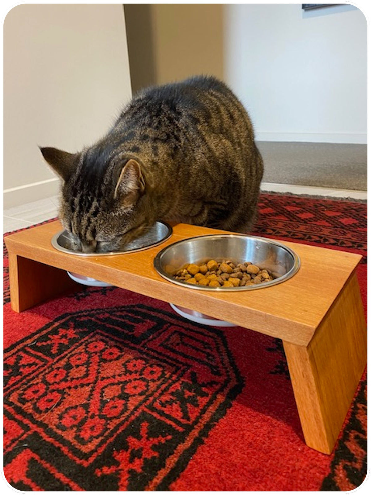 Handmade Timber Pet Bowl Stand (cat or small dog)