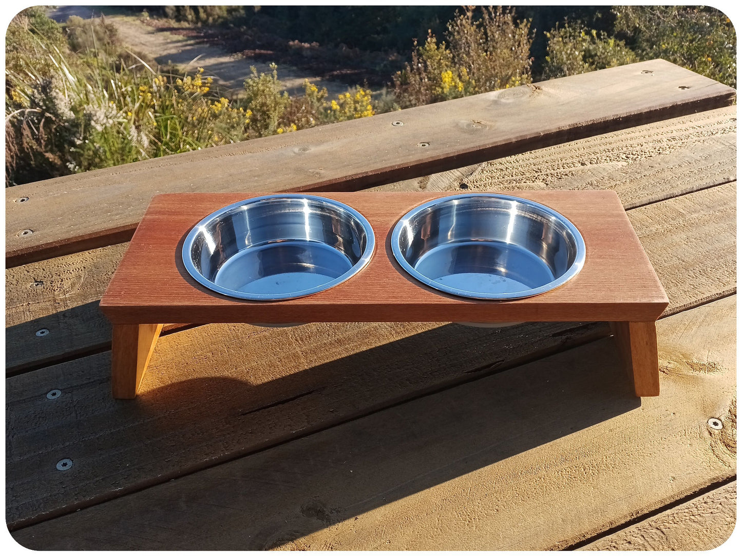 Handmade Timber Pet Bowl Stand (cat or small dog)